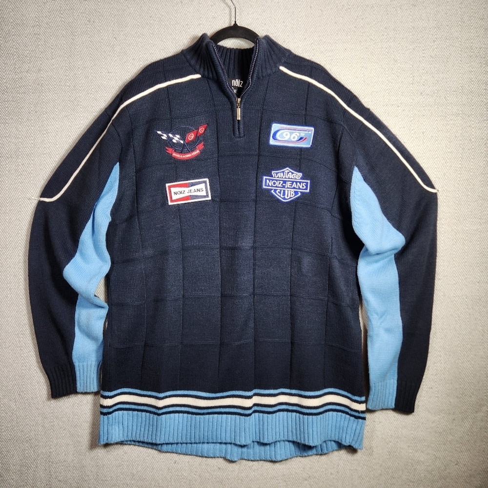 Noiz Racing Team Men's Navy and Light Blue Quarter Zip Heavy Weight Sweater